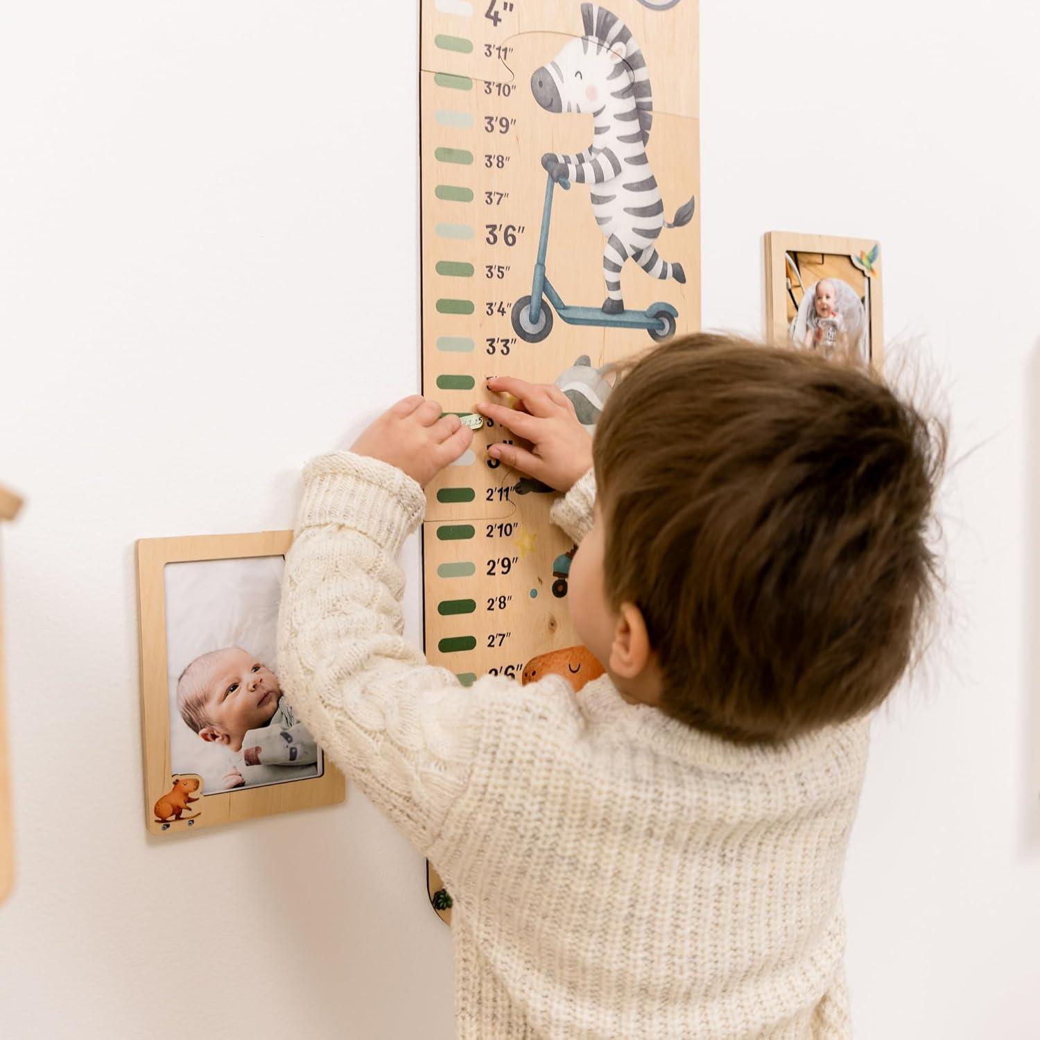 image:imageENJOY THE WOOD Kids Wooden Growth Chart for Wall with Optional Photo Frames Wall Mounted Height Chart for Kids Nursery amp Playroom Decor Wooden Ruler Height Measurement Tool PrincessJungle