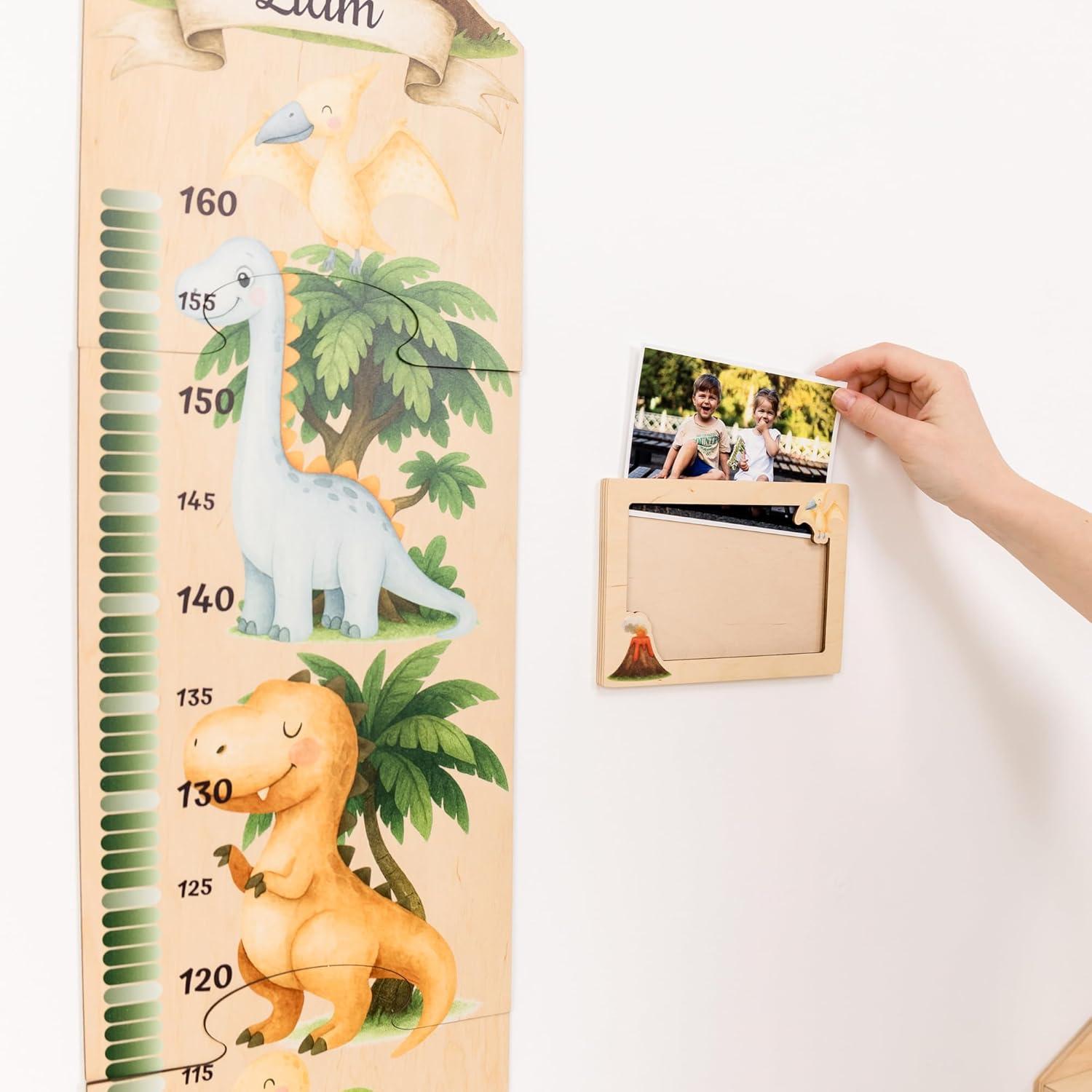 image:imageENJOY THE WOOD Kids Wooden Growth Chart for Wall with Optional Photo Frames Wall Mounted Height Chart for Kids Nursery amp Playroom Decor Wooden Ruler Height Measurement Tool PrincessDino