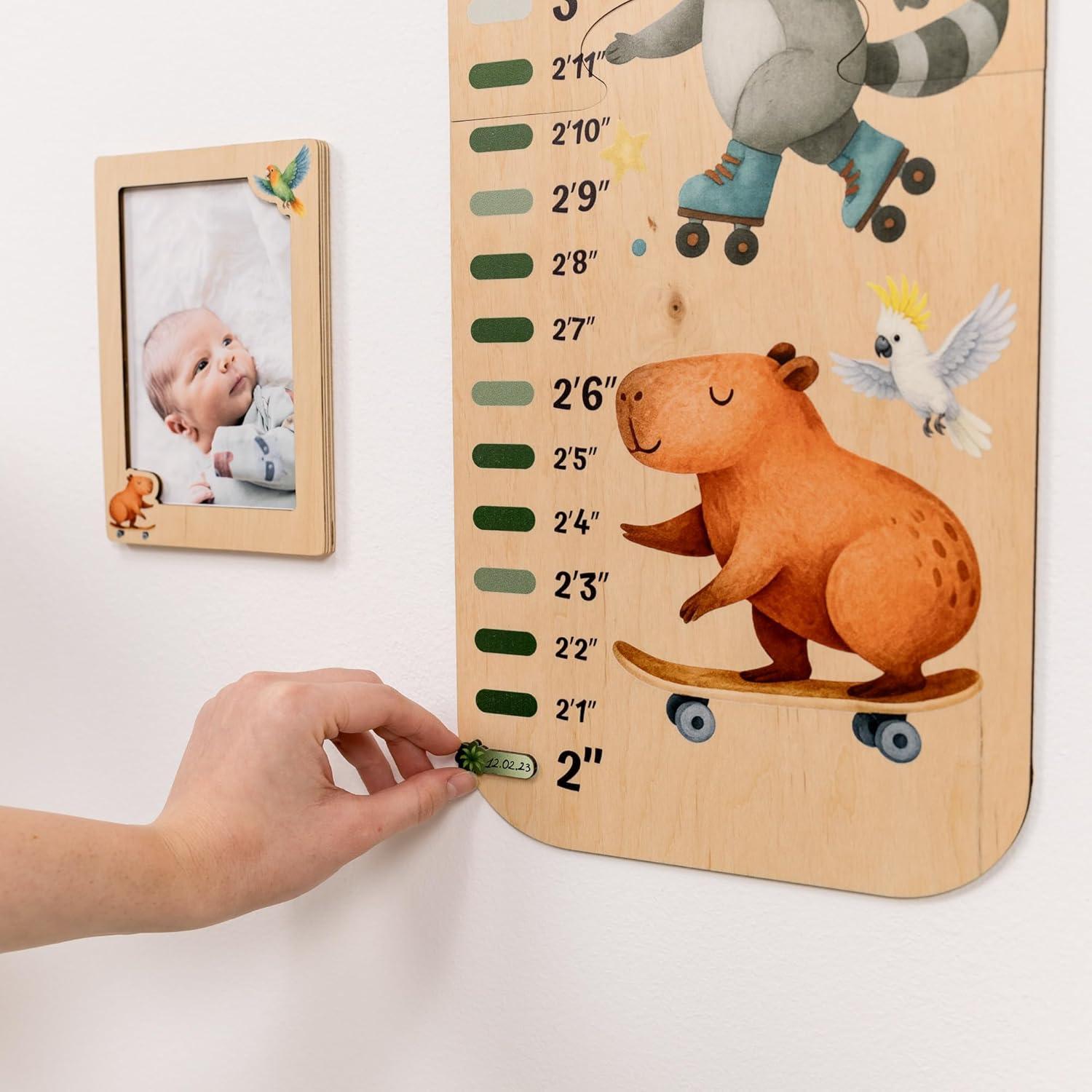 image:imageENJOY THE WOOD Kids Wooden Growth Chart for Wall with Optional Photo Frames Wall Mounted Height Chart for Kids Nursery amp Playroom Decor Wooden Ruler Height Measurement Tool PrincessJungle