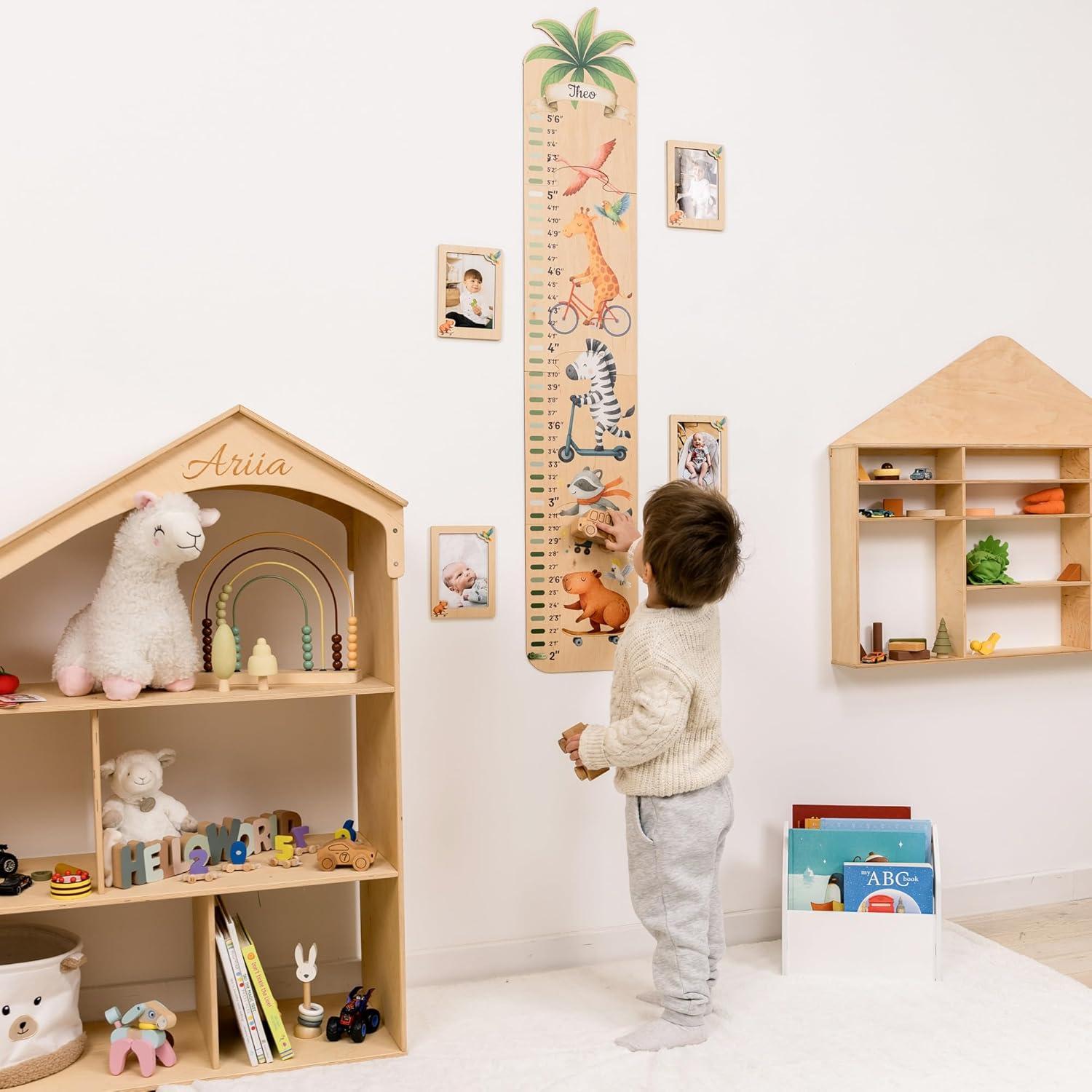 image:imageENJOY THE WOOD Kids Wooden Growth Chart for Wall with Optional Photo Frames Wall Mounted Height Chart for Kids Nursery amp Playroom Decor Wooden Ruler Height Measurement Tool PrincessJungle