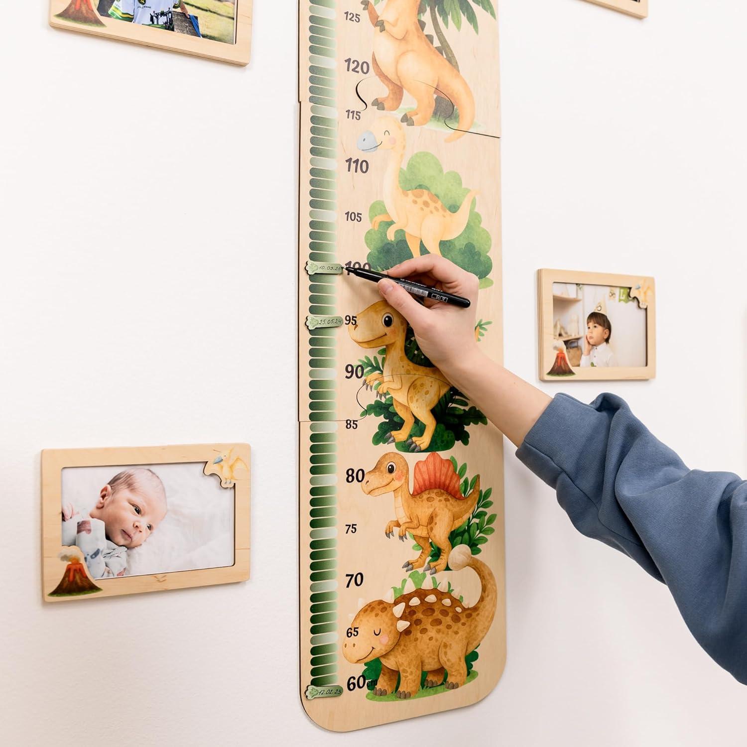 image:imageENJOY THE WOOD Kids Wooden Growth Chart for Wall with Optional Photo Frames Wall Mounted Height Chart for Kids Nursery amp Playroom Decor Wooden Ruler Height Measurement Tool PrincessDino
