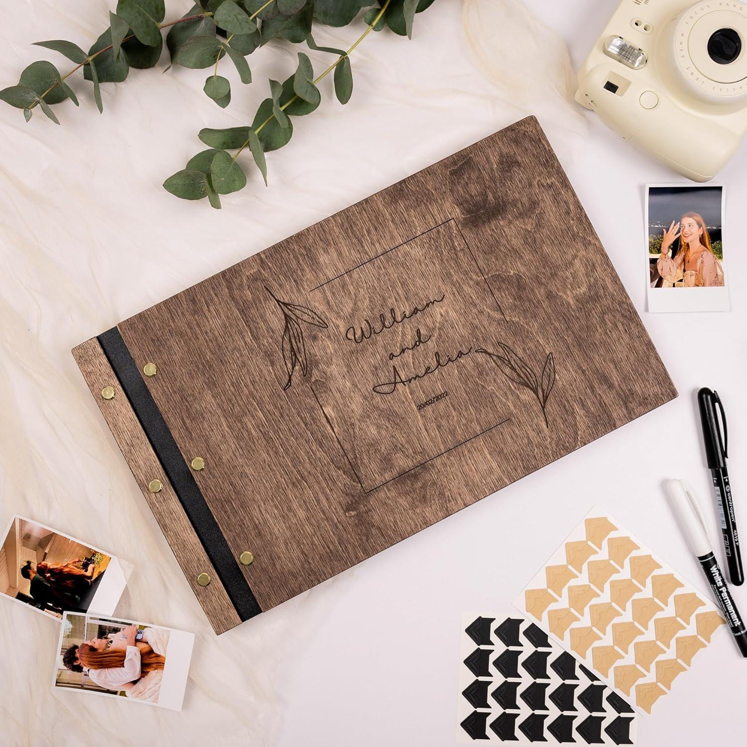 image:imageEnjoy The Wood Personalized Wooden Photo Album with Engraving Handmade Scrapbook Album Custom Memory Book for Wedding Family amp Special Moments Photo Book Best Gift for Couple MonogramBotanical