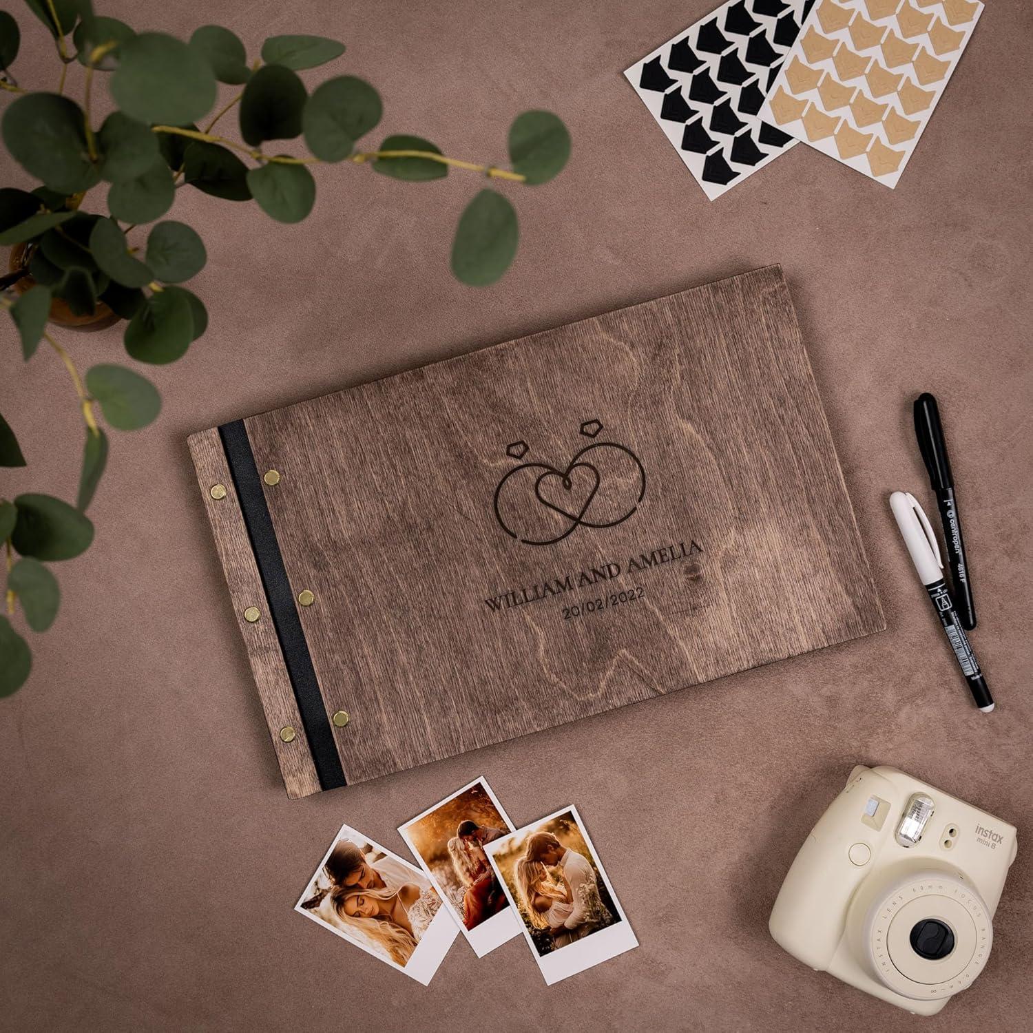 image:imageEnjoy The Wood Personalized Wooden Photo Album with Engraving Handmade Scrapbook Album Custom Memory Book for Wedding Family amp Special Moments Photo Book Best Gift for Couple MonogramRings