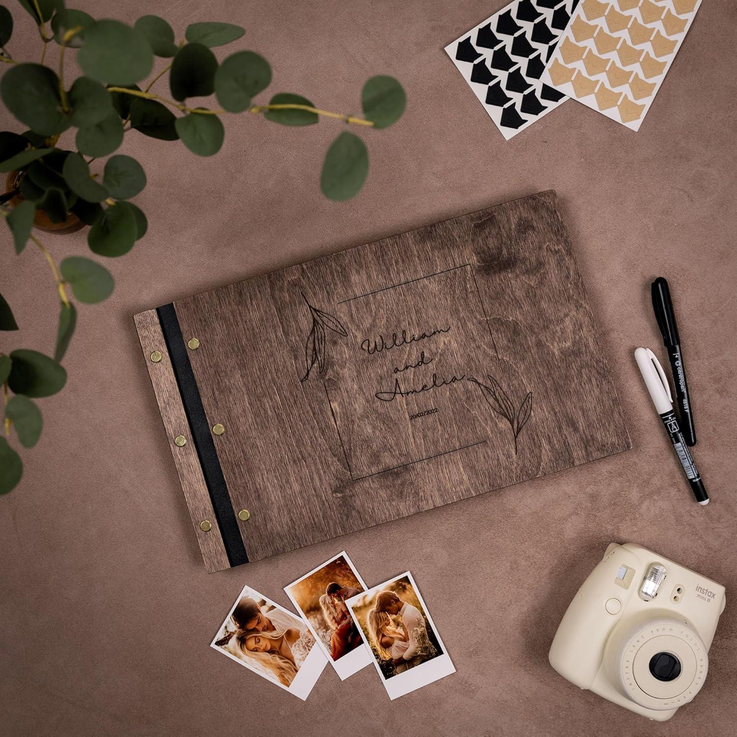 image:imageEnjoy The Wood Personalized Wooden Photo Album with Engraving Handmade Scrapbook Album Custom Memory Book for Wedding Family amp Special Moments Photo Book Best Gift for Couple MonogramBotanical