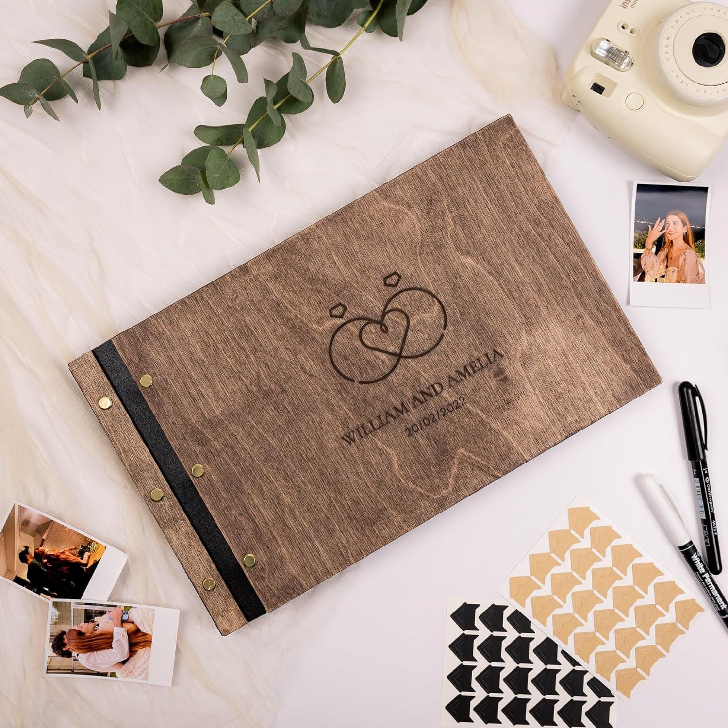 image:imageEnjoy The Wood Personalized Wooden Photo Album with Engraving Handmade Scrapbook Album Custom Memory Book for Wedding Family amp Special Moments Photo Book Best Gift for Couple MonogramRings