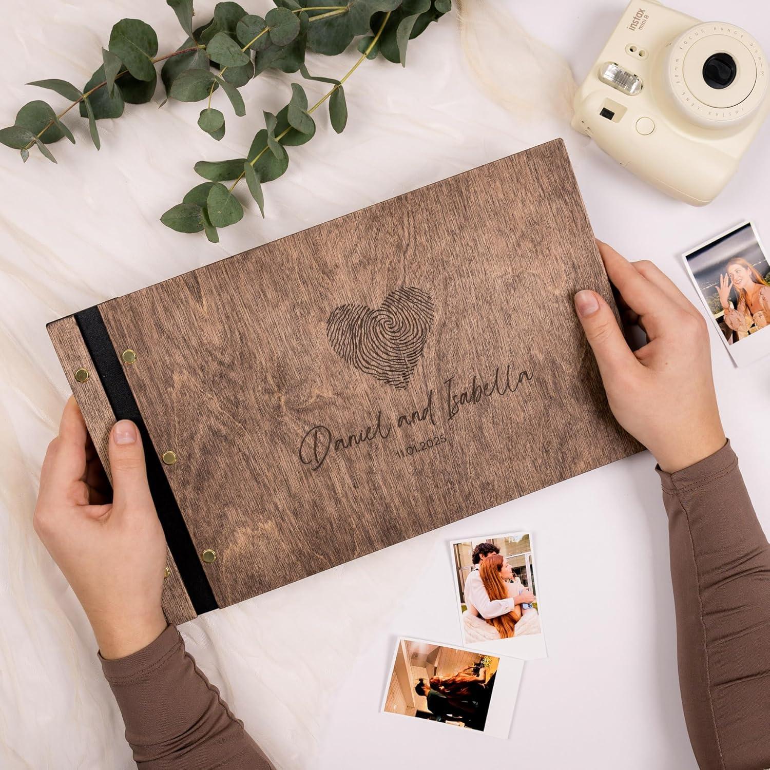 image:imageEnjoy The Wood Personalized Wooden Photo Album with Engraving Handmade Scrapbook Album Custom Memory Book for Wedding Family amp Special Moments Photo Book Best Gift for Couple MonogramFingerprint