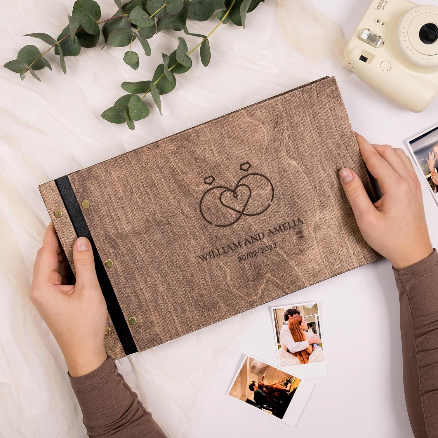 image:imageEnjoy The Wood Personalized Wooden Photo Album with Engraving Handmade Scrapbook Album Custom Memory Book for Wedding Family amp Special Moments Photo Book Best Gift for Couple MonogramRings