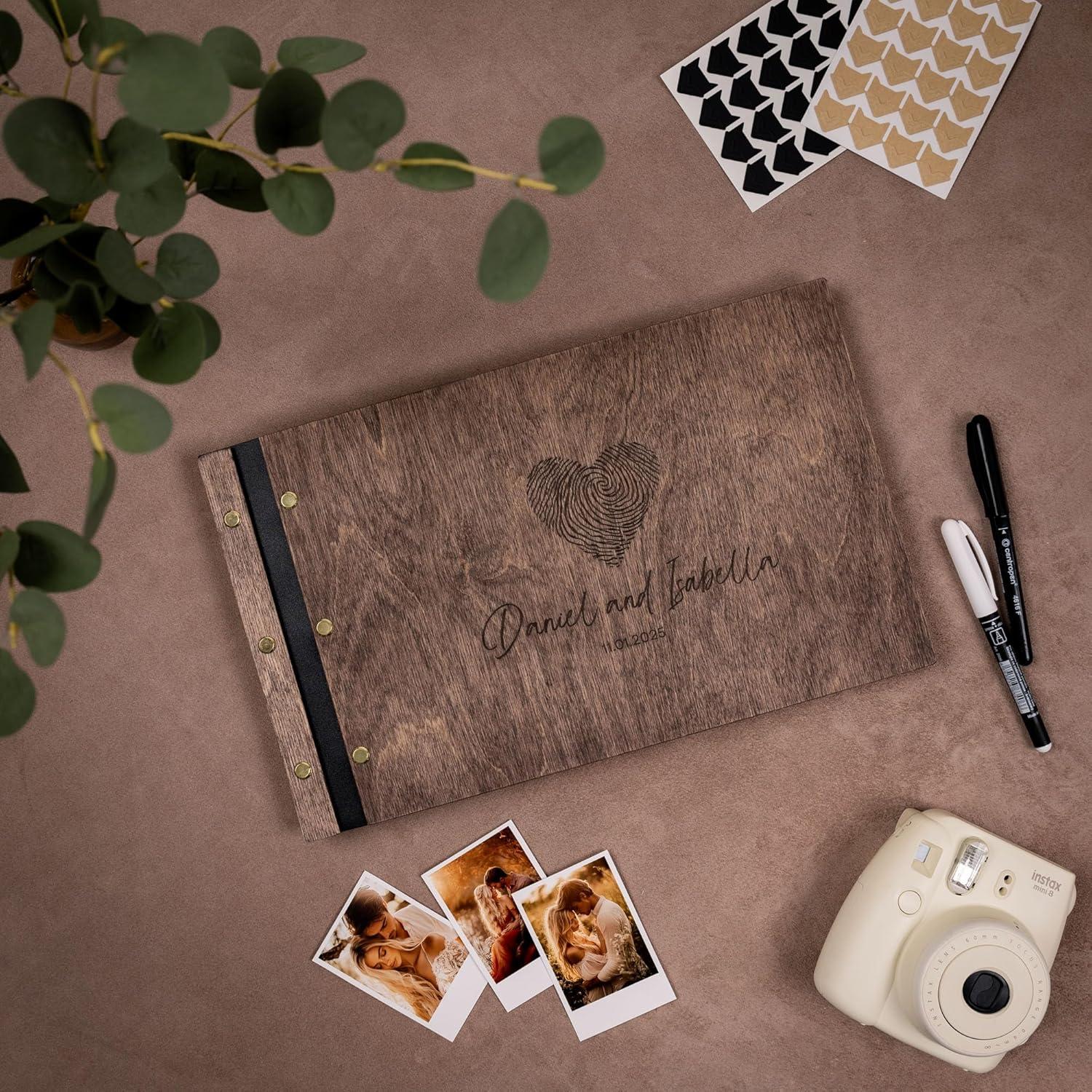 image:imageEnjoy The Wood Personalized Wooden Photo Album with Engraving Handmade Scrapbook Album Custom Memory Book for Wedding Family amp Special Moments Photo Book Best Gift for Couple MonogramFingerprint