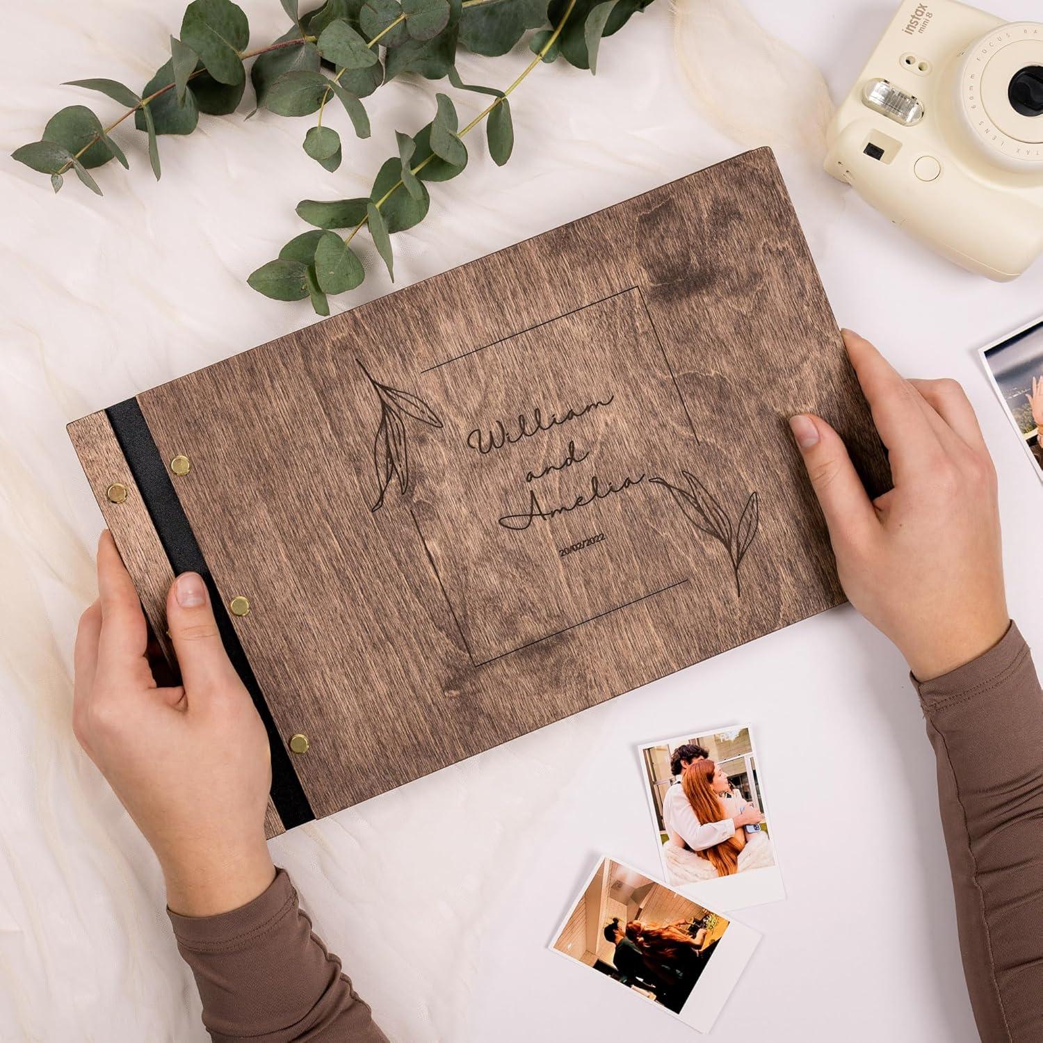 image:imageEnjoy The Wood Personalized Wooden Photo Album with Engraving Handmade Scrapbook Album Custom Memory Book for Wedding Family amp Special Moments Photo Book Best Gift for Couple MonogramBotanical
