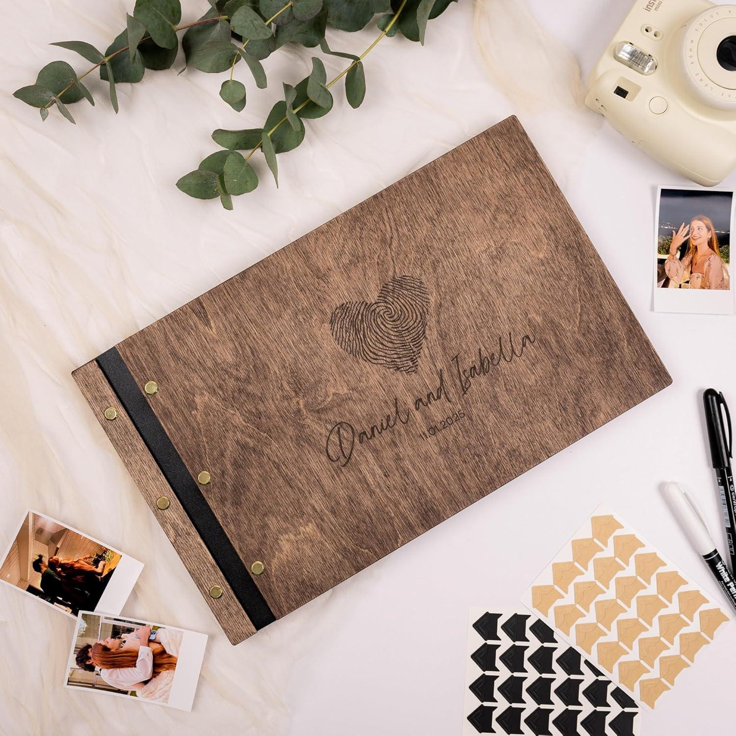 image:imageEnjoy The Wood Personalized Wooden Photo Album with Engraving Handmade Scrapbook Album Custom Memory Book for Wedding Family amp Special Moments Photo Book Best Gift for Couple MonogramFingerprint