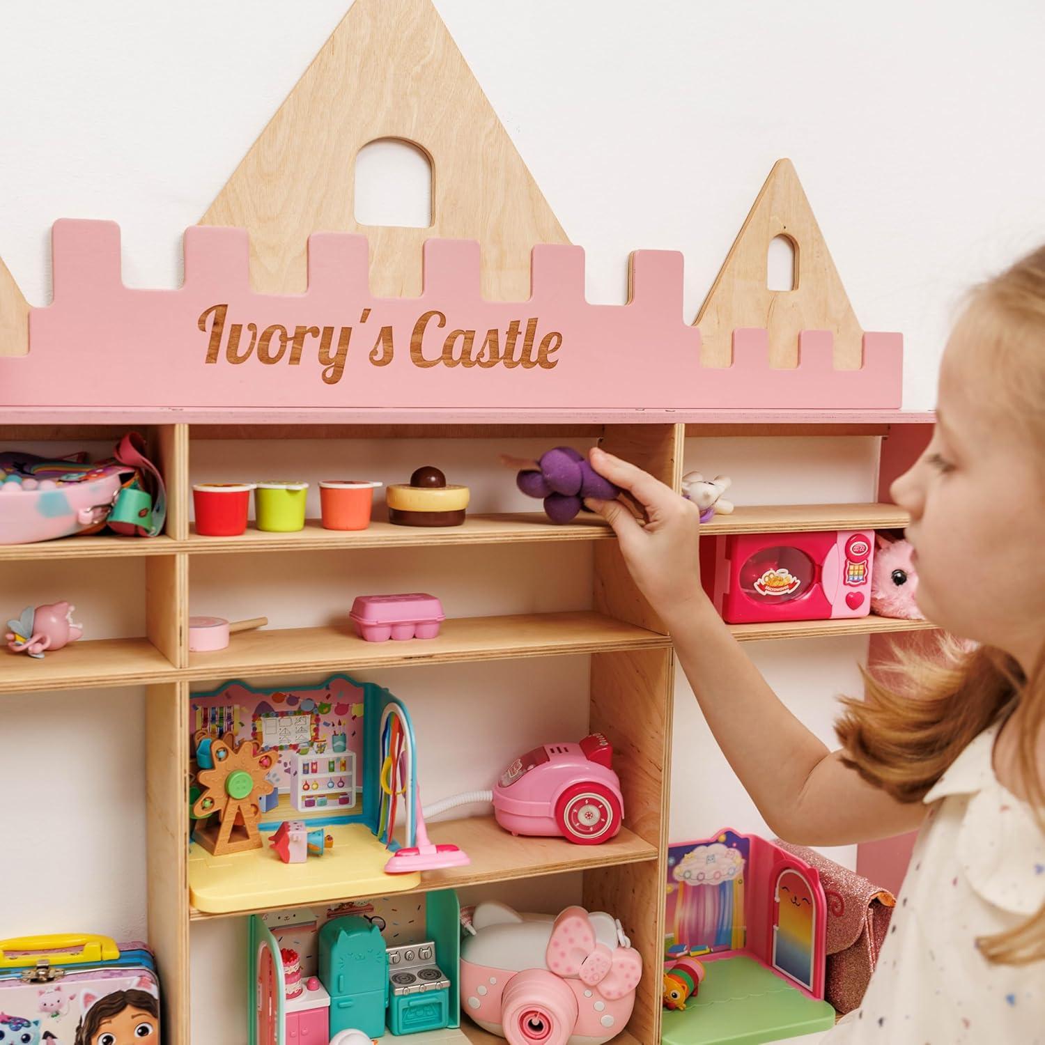 image:imageEnjoy The Wood Wooden Kids Toy Storage Organizer Montessori Shelf Toy Organizers and Storage Wall Mounted Nursery Shelves Optional Name Personalization Playroom Organization CrownCastle