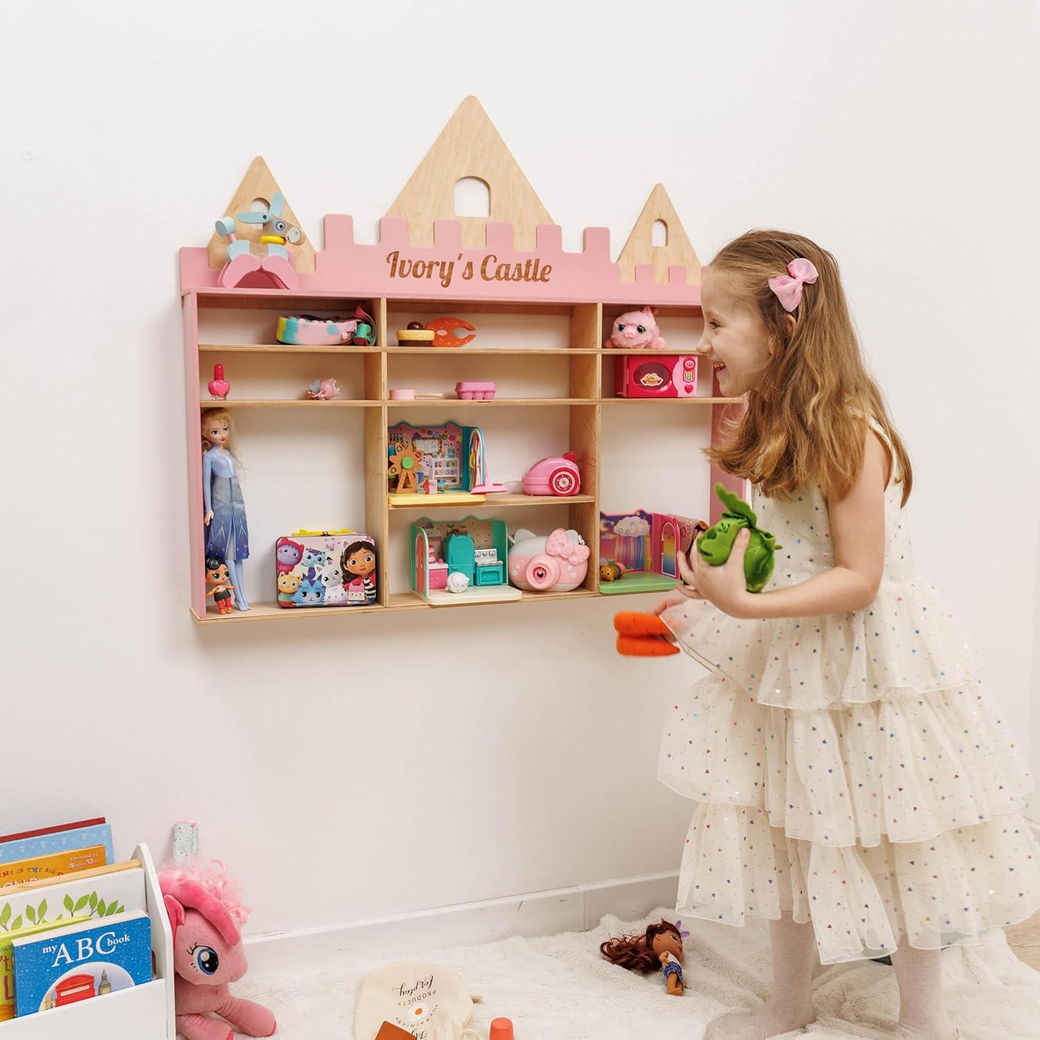 image:imageEnjoy The Wood Wooden Kids Toy Storage Organizer Montessori Shelf Toy Organizers and Storage Wall Mounted Nursery Shelves Optional Name Personalization Playroom Organization CrownCastle