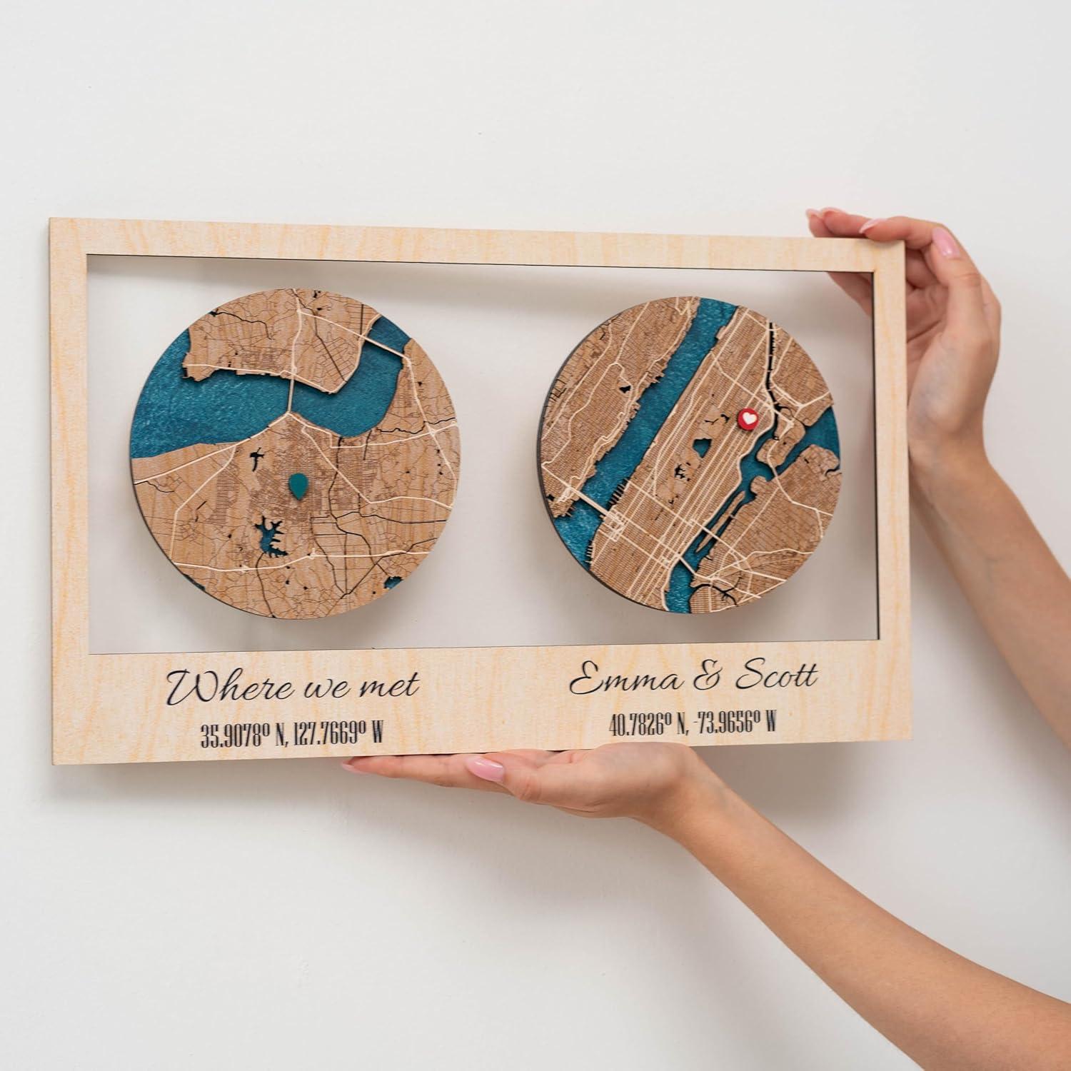 image:imageLocation Map Wooden Framed Wall Art Acrylic City Plan Where It All Began Custom Wedding Anniversary Present Gifts for Couple Personalized Gift
