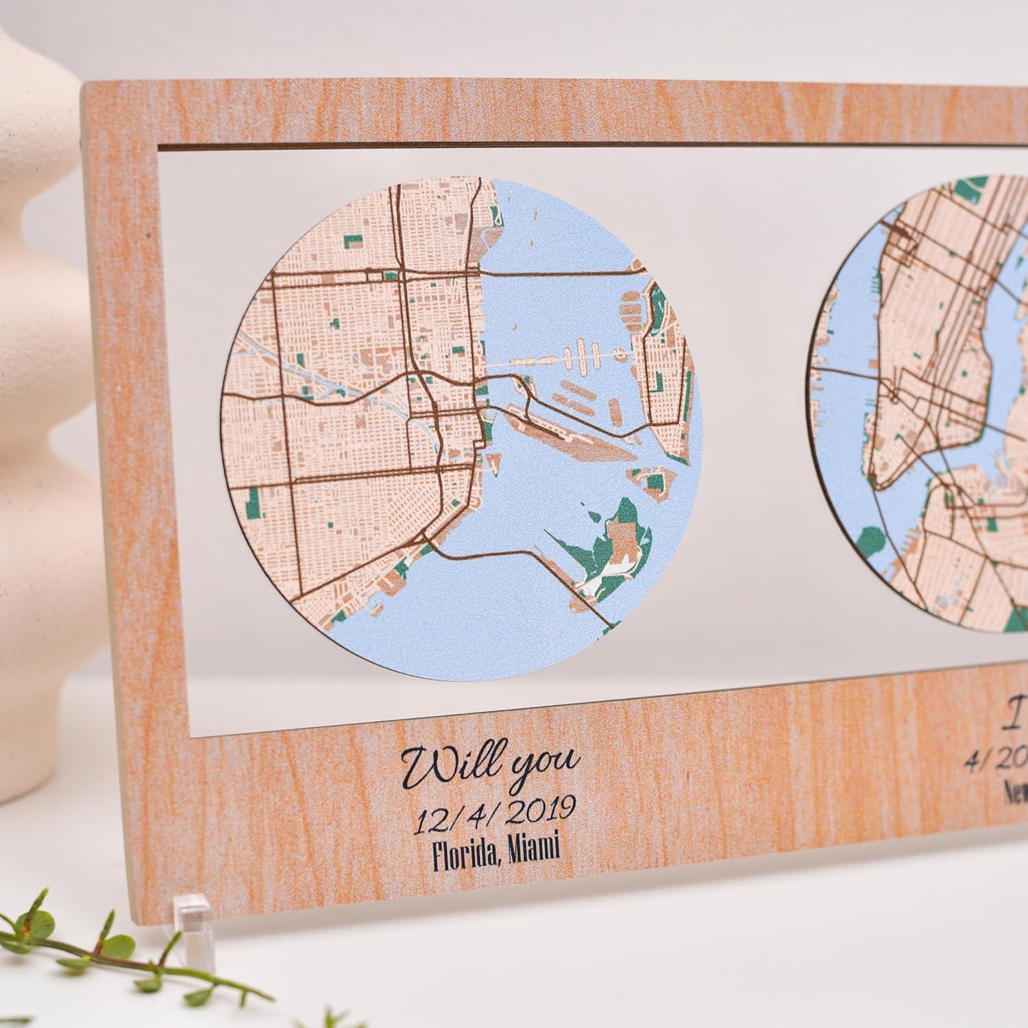 image:imagePersonalized Map Where It All Began Wedding Anniversary Gift for Couple First Date Location Custom City Map Met Engaged Married Gift for Her and Him Valentines Gifts Large 2 Cities WhiteCappuccino