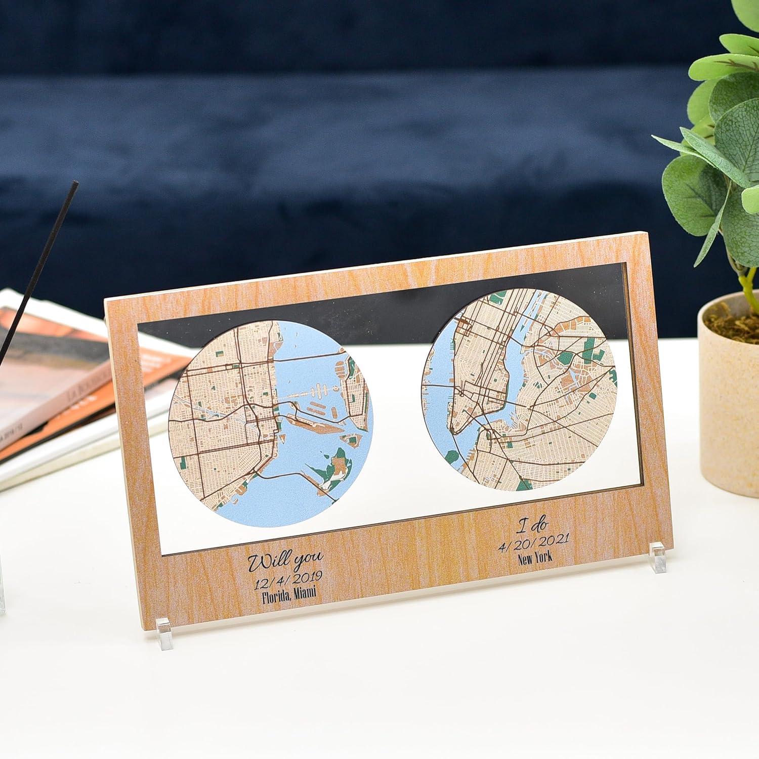 image:imagePersonalized Map Where It All Began Wedding Anniversary Gift for Couple First Date Location Custom City Map Met Engaged Married Gift for Her and Him Valentines Gifts Large 2 Cities WhiteCappuccino
