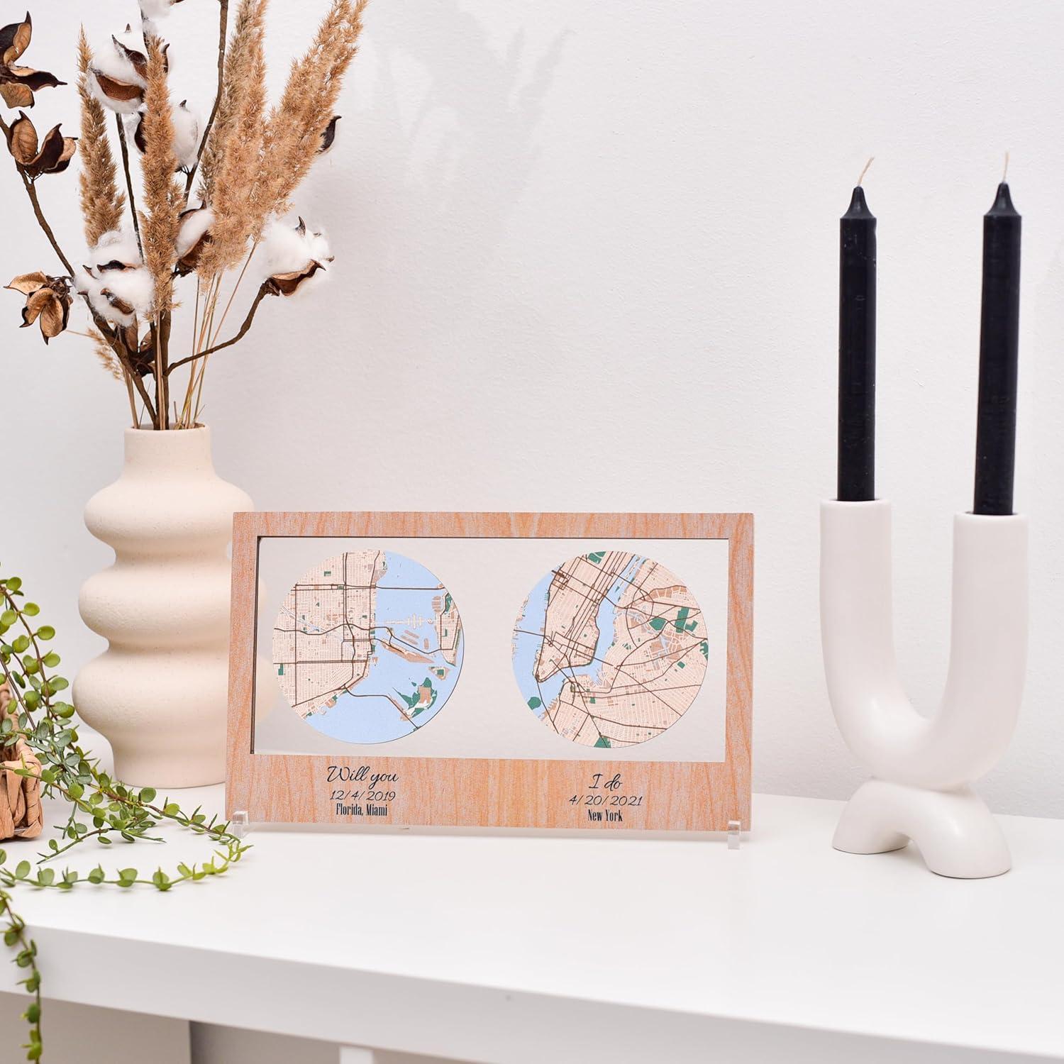 image:imagePersonalized Map Where It All Began Wedding Anniversary Gift for Couple First Date Location Custom City Map Met Engaged Married Gift for Her and Him Valentines Gifts Large 2 Cities WhiteLight
