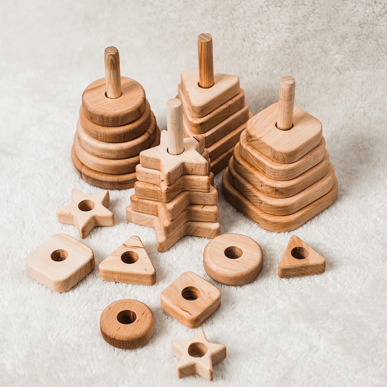 image:imageWooden Stacker Customized Toys Montessori Waldorf Sensory Toys Baby Keepsake Nursery Decor Ring Stacking Toy Baby First Birthday Triangle Stacking ToyStar Stacking Toy