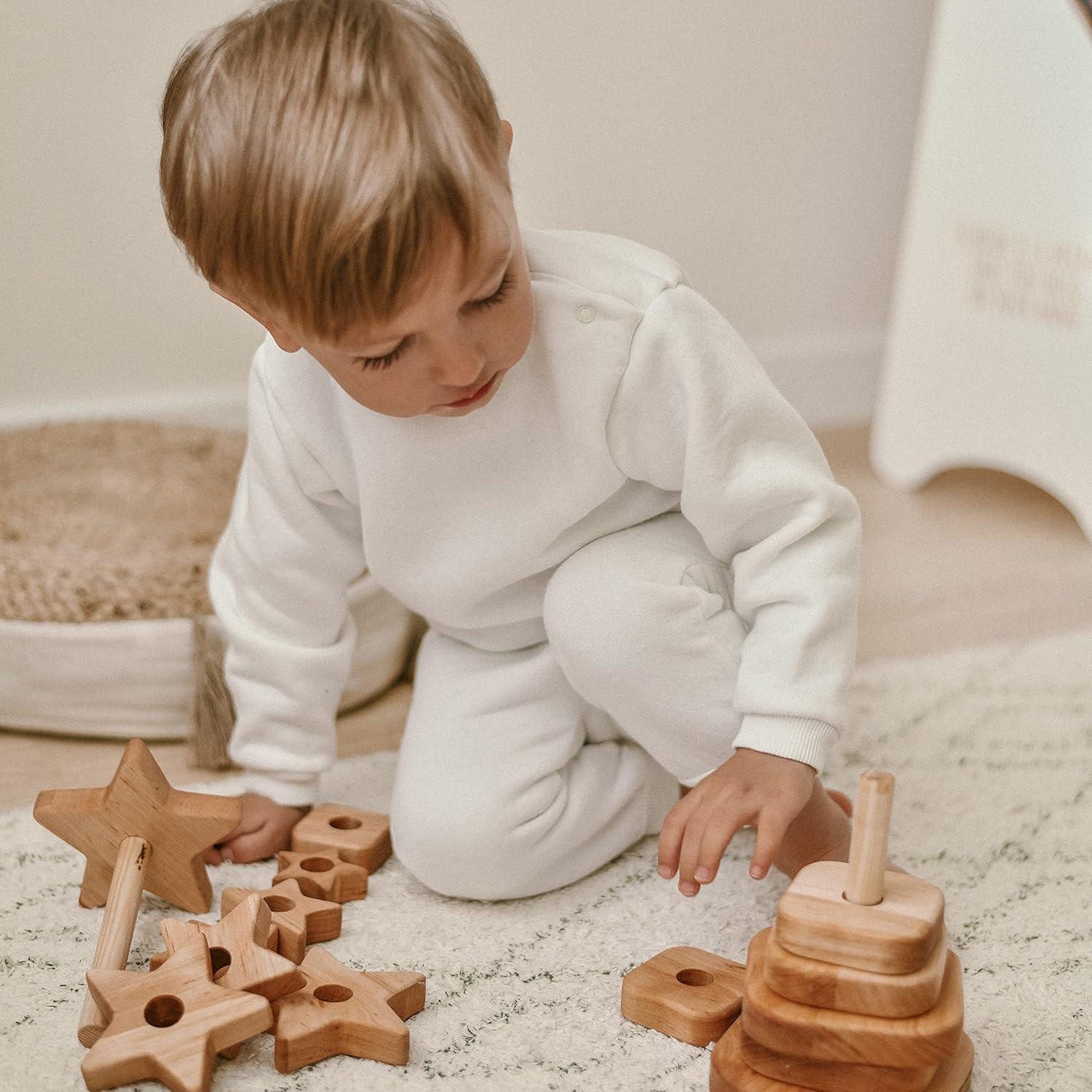 image:imageWooden Stacker Customized Toys Montessori Waldorf Sensory Toys Baby Keepsake Nursery Decor Ring Stacking Toy Baby First Birthday Triangle Stacking ToyStar Stacking Toy