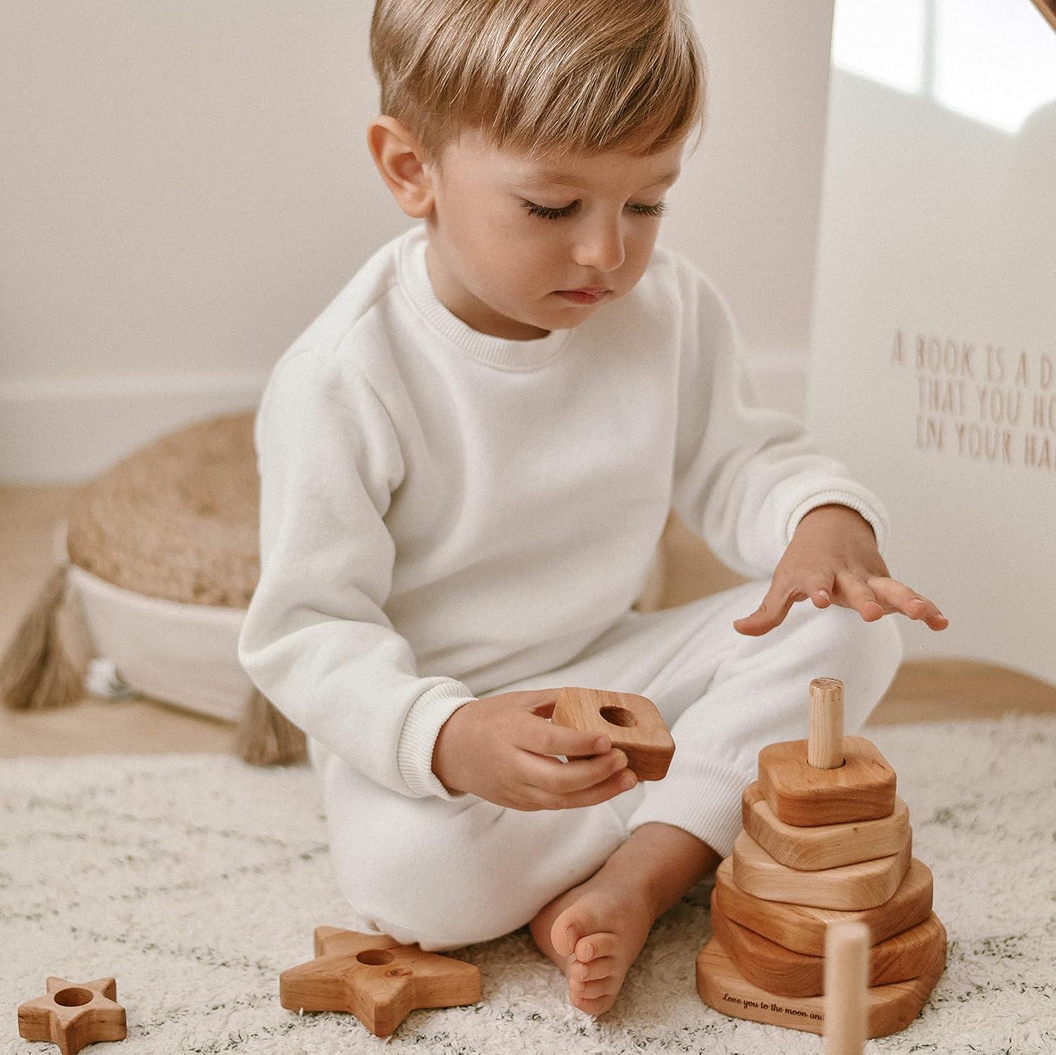 image:imageWooden Stacker Customized Toys Montessori Waldorf Sensory Toys Baby Keepsake Nursery Decor Ring Stacking Toy Baby First Birthday Triangle Stacking ToyRing Stacker