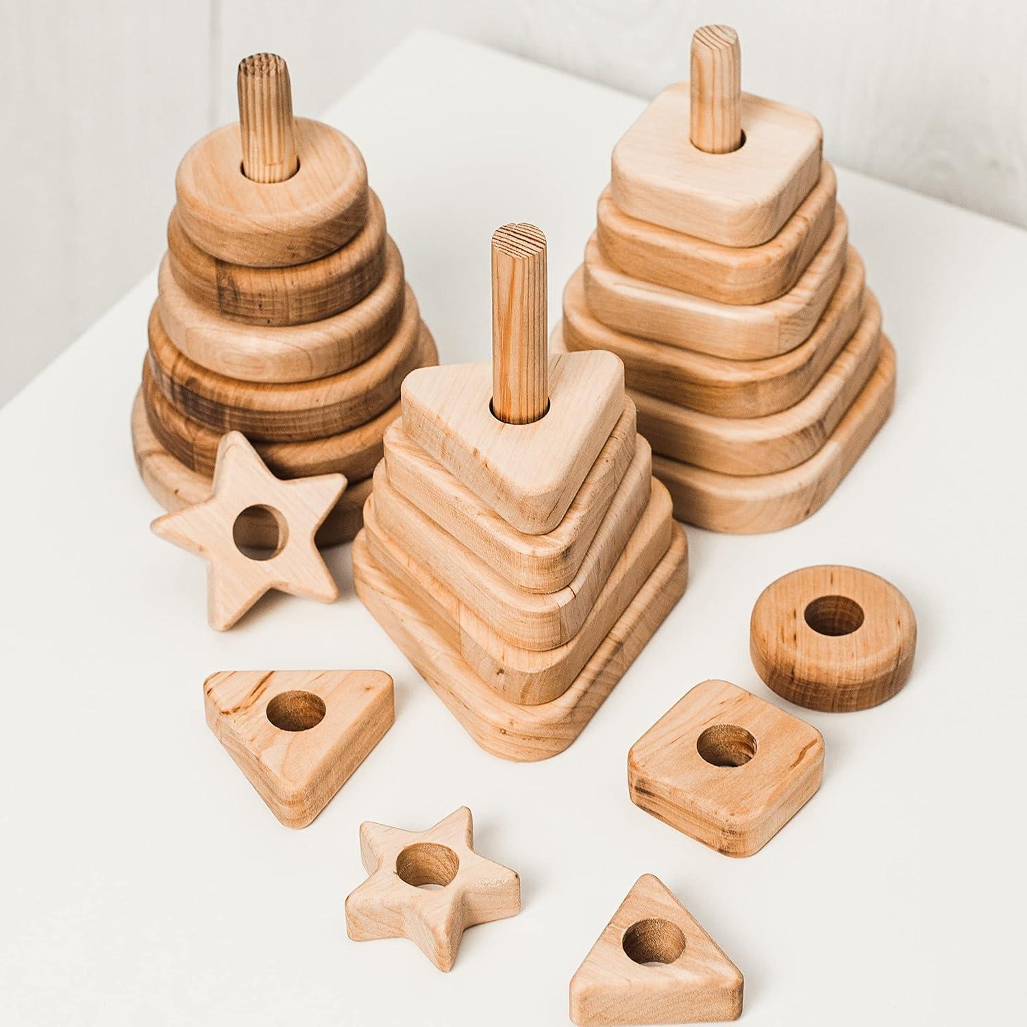 image:imageWooden Stacker Customized Toys Montessori Waldorf Sensory Toys Baby Keepsake Nursery Decor Ring Stacking Toy Baby First Birthday Triangle Stacking ToyTriangle Stacking Toy