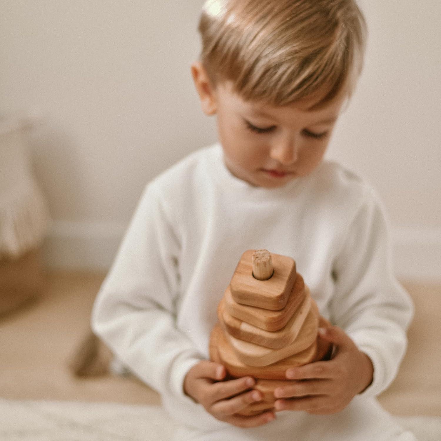 image:imageWooden Stacker Customized Toys Montessori Waldorf Sensory Toys Baby Keepsake Nursery Decor Ring Stacking Toy Baby First Birthday Triangle Stacking ToyTriangle Stacking Toy