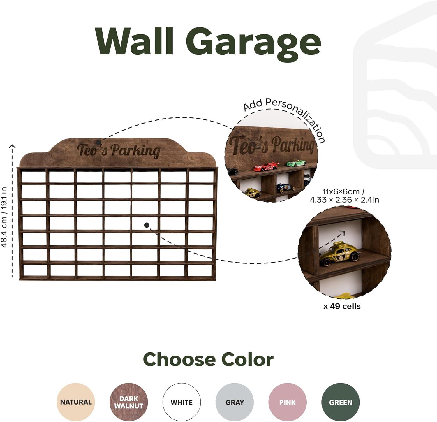 image:imageWooden Wall Mounted Toy Car Storage Organizer Shelf with Wheels Wooden Wall Display Shelves Personalizable Name Engraving Playroom Car Toy Organizer by EnjoyTheWood White Design 2Green