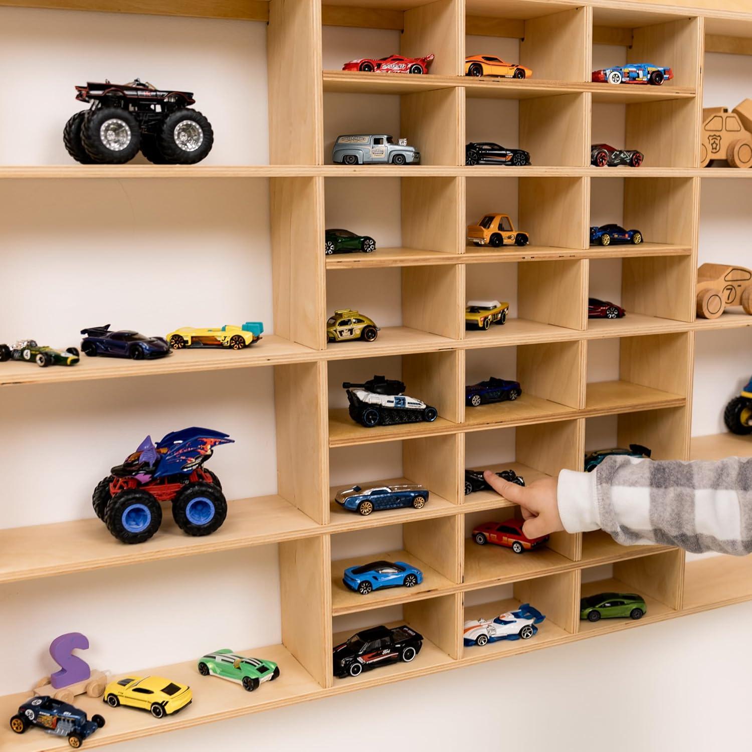 image:imageWooden Wall Mounted Toy Car Storage Organizer Shelf with Wheels Wooden Wall Display Shelves Personalizable Name Engraving Playroom Car Toy Organizer by EnjoyTheWood White Design 2Green