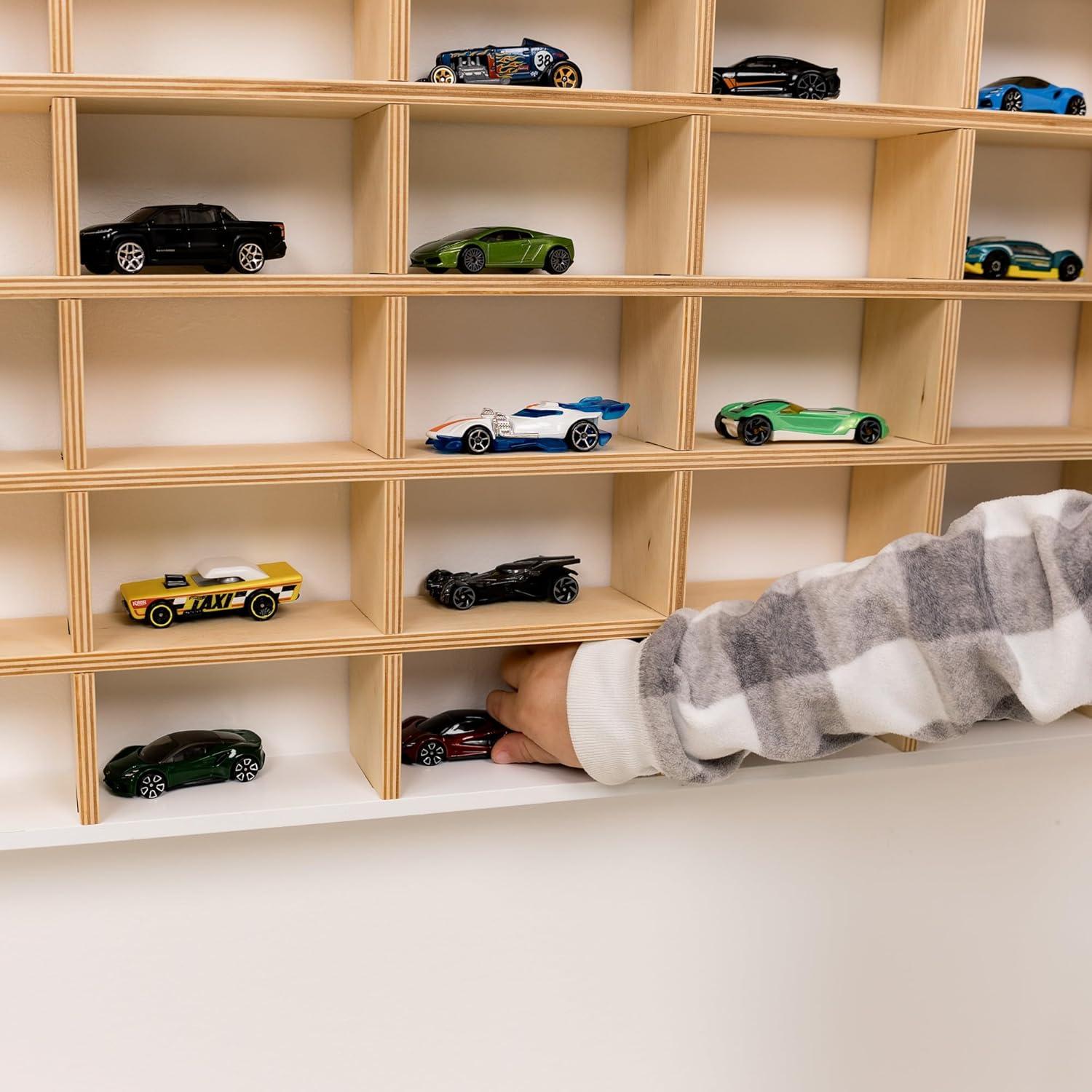 image:imageWooden Wall Mounted Toy Car Storage Organizer Shelf with Wheels Wooden Wall Display Shelves Personalizable Name Engraving Playroom Car Toy Organizer by EnjoyTheWood White Design 2Grey