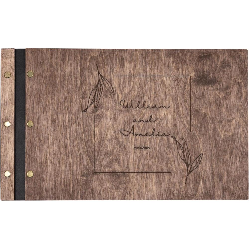 image:imageEnjoy The Wood Personalized Wooden Photo Album with Engraving Handmade Scrapbook Album Custom Memory Book for Wedding Family amp Special Moments Photo Book Best Gift for Couple MonogramBotanical