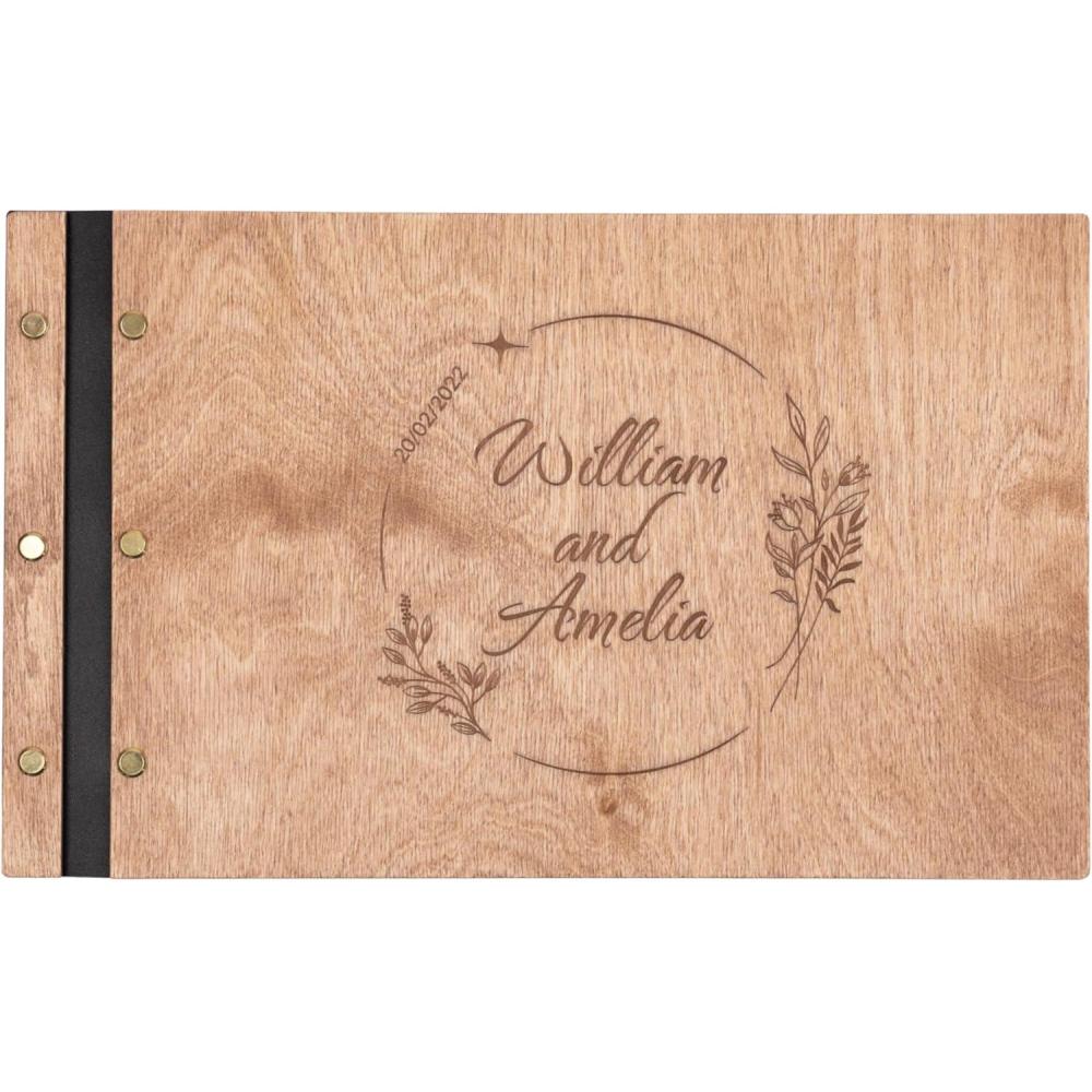 image:imageEnjoy The Wood Personalized Wooden Photo Album with Engraving  Handmade Scrapbook Album  Custom Memory Book for Wedding Family amp Special Moments  Photo Book Best Gift for Couple MonogramWreath