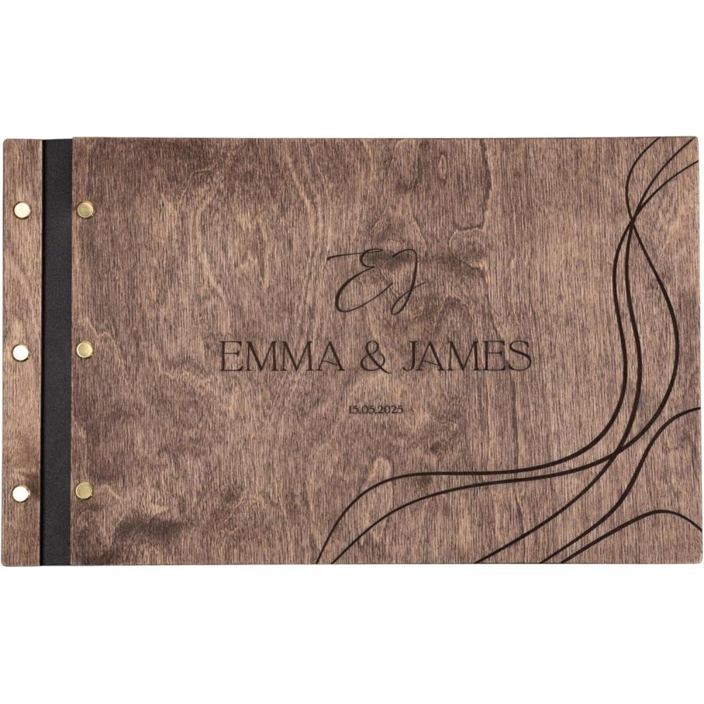 image:imageEnjoy The Wood Personalized Wooden Photo Album with Engraving  Handmade Scrapbook Album  Custom Memory Book for Wedding Family amp Special Moments  Photo Book Best Gift for Couple MonogramWaves