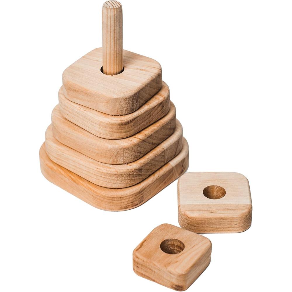 image:imageWooden Stacker Customized Toys Montessori Waldorf Sensory Toys Baby Keepsake Nursery Decor Ring Stacking Toy Baby First Birthday Triangle Stacking ToySquare Stacking Toy