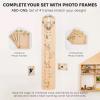 ENJOY THE WOOD Kids Wooden Growth Chart for Wall with Optional Photo Frames – Wall Mounted Height Chart for Kids – Nursery & Playroom Decor Wooden Ruler – Height Measurement Tool (Princess)(Teddy Bears)