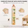 ENJOY THE WOOD Kids Wooden Growth Chart for Wall with Optional Photo Frames – Wall Mounted Height Chart for Kids – Nursery & Playroom Decor Wooden Ruler – Height Measurement Tool (Princess)(Dino)