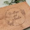 Enjoy The Wood Personalized Wooden Photo Album with Engraving – Handmade Scrapbook Album – Custom Memory Book for Wedding, Family & Special Moments – Photo Book Best Gift for Couple (Monogram)(Wreath)
