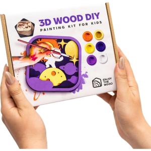 3D Wooden Painting Craft Kit for Kids – DIY Art Unfinished Wood Crafts Set with Paints & Brush – Creative Kids Craft Kits Layer Puzzle to Paint & Assemble – Toddler Paint Kit by EnjoyTheWood (Unicorn)(Space)