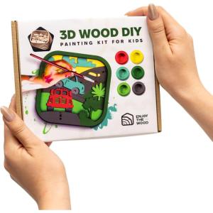 3D Wooden Painting Craft Kit for Kids – DIY Art Unfinished Wood Crafts Set with Paints & Brush – Creative Kids Craft Kits Layer Puzzle to Paint & Assemble – Toddler Paint Kit by EnjoyTheWood (Unicorn)(Cars)