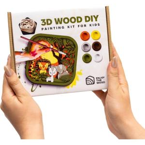 3D Wooden Painting Craft Kit for Kids – DIY Art Unfinished Wood Crafts Set with Paints & Brush – Creative Kids Craft Kits Layer Puzzle to Paint & Assemble – Toddler Paint Kit by EnjoyTheWood (Unicorn)(Safari)