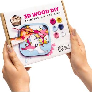 3D Wooden Painting Craft Kit for Kids – DIY Art Unfinished Wood Crafts Set with Paints & Brush – Creative Kids Craft Kits Layer Puzzle to Paint & Assemble – Toddler Paint Kit by EnjoyTheWood (Unicorn)(Unicorn)