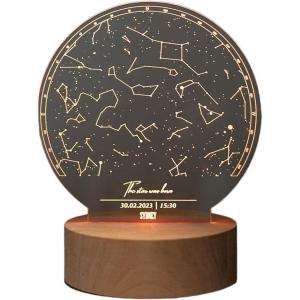Custom Star Map Night Light Personalized Constellation Map – Anniversary Present Gift for Couple Valentine’s Day Gift – Star Map by Date Constellation Lamp First Date Map Print Sky Night Light