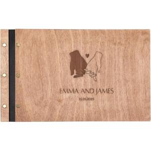 Enjoy The Wood Personalized Wooden Photo Album with Engraving – Handmade Scrapbook Album – Custom Memory Book for Wedding, Family & Special Moments – Photo Book Best Gift for Couple (Monogram)(Silhouette)
