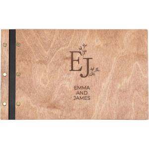 Enjoy The Wood Personalized Wooden Photo Album with Engraving – Handmade Scrapbook Album – Custom Memory Book for Wedding, Family & Special Moments – Photo Book Best Gift for Couple (Monogram)(Monogram)