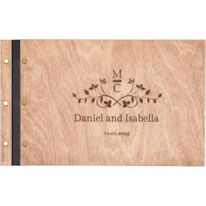Enjoy The Wood Personalized Wooden Photo Album with Engraving – Handmade Scrapbook Album – Custom Memory Book for Wedding, Family & Special Moments – Photo Book Best Gift for Couple (Monogram)(Branches)