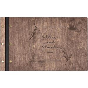 Enjoy The Wood Personalized Wooden Photo Album with Engraving – Handmade Scrapbook Album – Custom Memory Book for Wedding, Family & Special Moments – Photo Book Best Gift for Couple (Monogram)(Botanical)