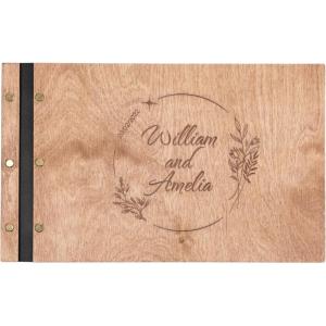 Enjoy The Wood Personalized Wooden Photo Album with Engraving – Handmade Scrapbook Album – Custom Memory Book for Wedding, Family & Special Moments – Photo Book Best Gift for Couple (Monogram)(Wreath)