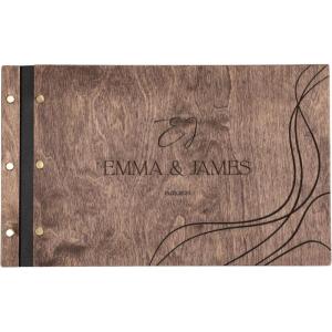 Enjoy The Wood Personalized Wooden Photo Album with Engraving – Handmade Scrapbook Album – Custom Memory Book for Wedding, Family & Special Moments – Photo Book Best Gift for Couple (Monogram)(Waves)