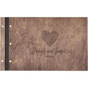 Enjoy The Wood Personalized Wooden Photo Album with Engraving – Handmade Scrapbook Album – Custom Memory Book for Wedding, Family & Special Moments – Photo Book Best Gift for Couple (Monogram)(Fingerprint)