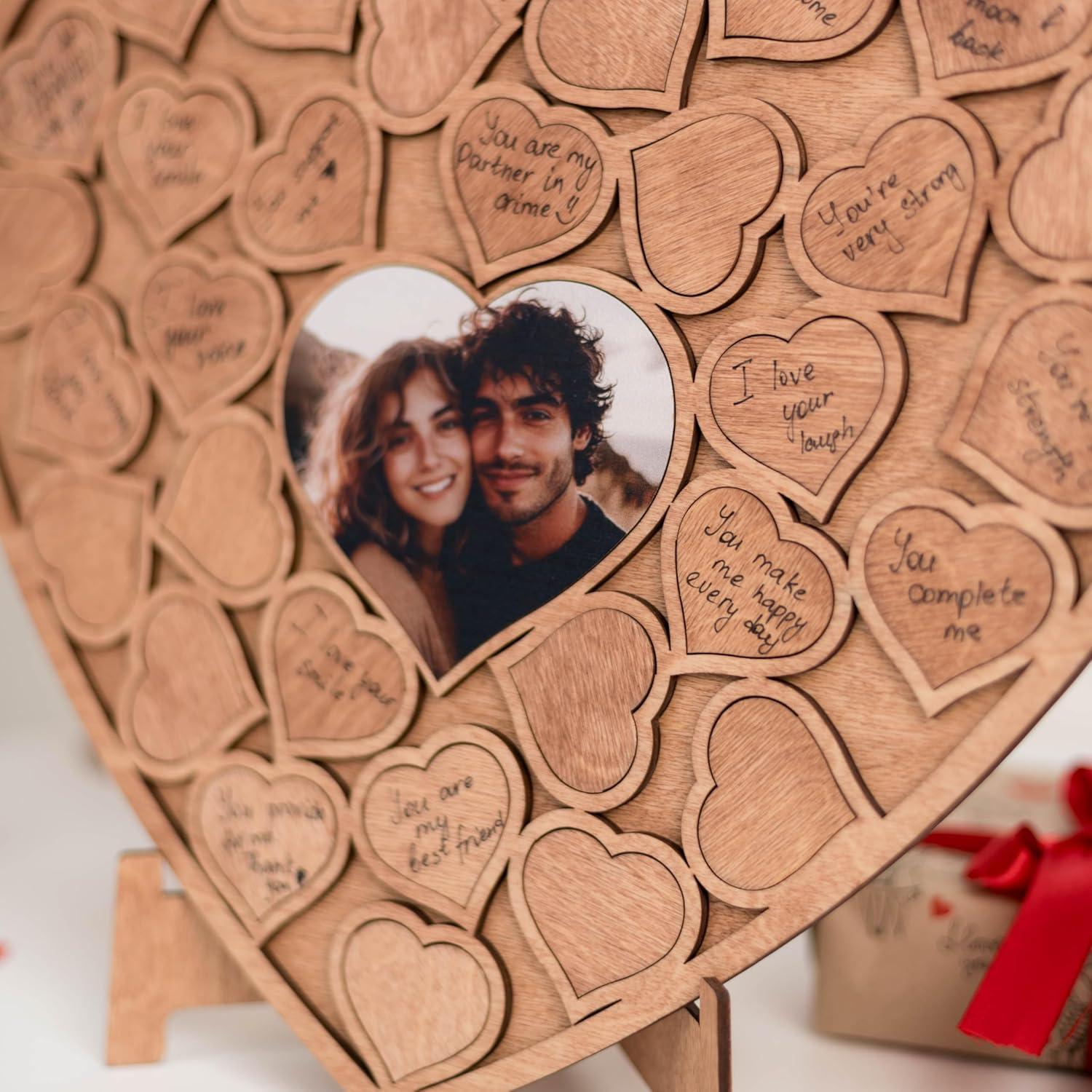 image:imageEnjoy The Wood Heart Frame Wedding Guest Book Alternative Heart Shaped Guestbook with a Photo Custom Sentimental Valentines Day Gifts for Him and Her