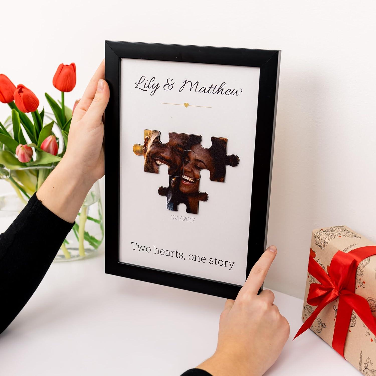 image:imageEnjoy The Wood Personalized Valentines Day Puzzle for Couples Valentines Day Framed Art with Names amp Date Heart or Classic Design Couple Custom Gifts with Photo Option Classic PuzzleClassic Puzzle