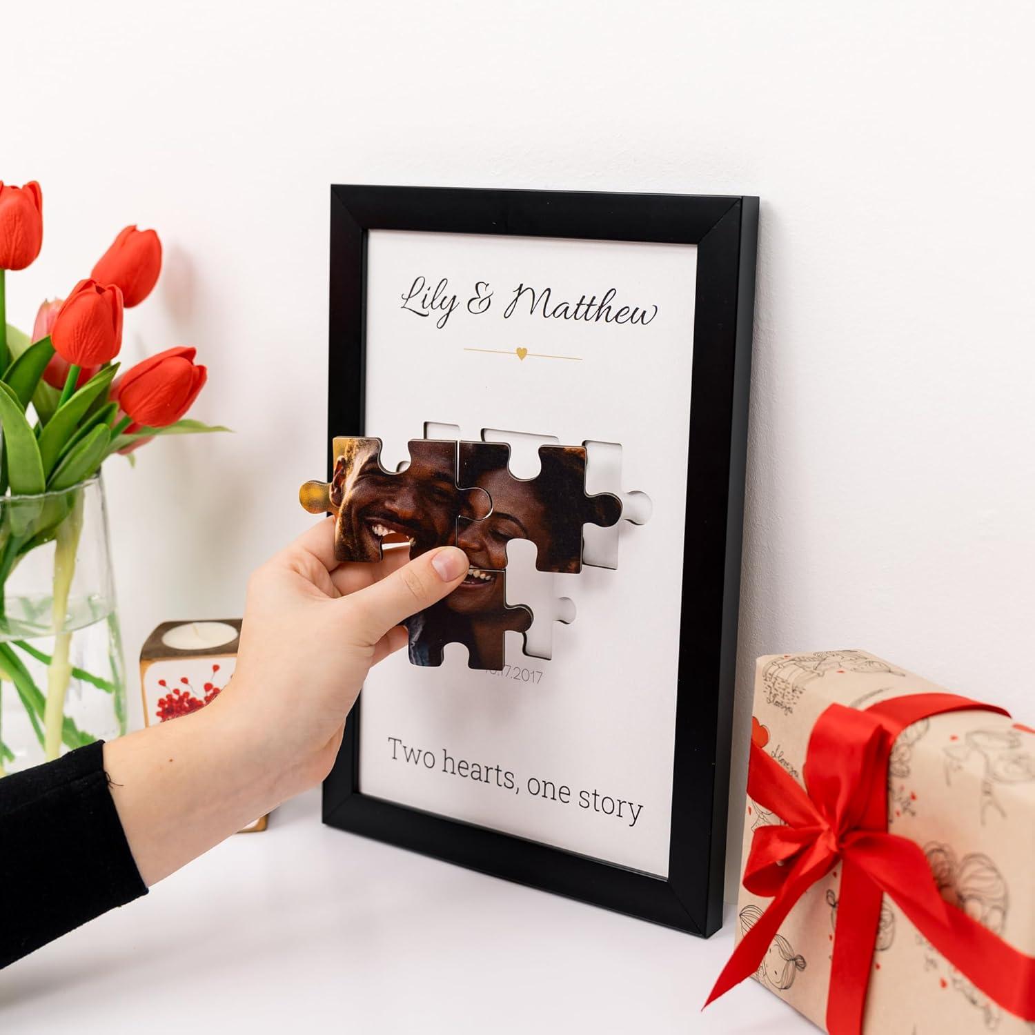 image:imageEnjoy The Wood Personalized Valentines Day Puzzle for Couples Valentines Day Framed Art with Names amp Date Heart or Classic Design Couple Custom Gifts with Photo Option Classic PuzzleClassic Puzzle